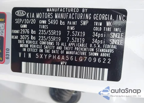 2020 Kia Sorento 3.3L Ex from USA, damaged, VIN 5XYPH4A56LG709622